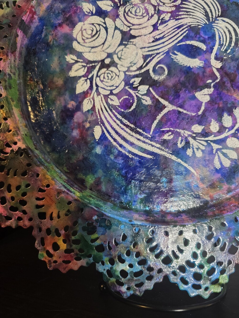 HANDCRAFTED Upcycled Metal Platter HANDPAINTED Tabletop Countertop Art Decor 15" - Picture 8 of 17